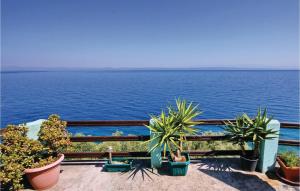 un balcone con vista sull'oceano e piante in vaso di Holiday Home Blaca Bb Ii a Prigradica Altre 18 foto