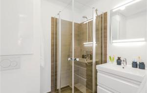 ein Badezimmer mit Dusche und Waschbecken in der Unterkunft Penthouse Deluxe in Lembruch