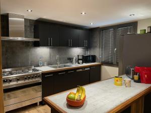 a kitchen with a counter with a bowl of fruit on it at Appartement Tetra in Bourg-Saint-Maurice