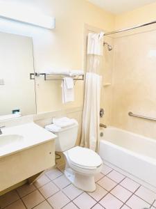 Un baño con inodoro, lavabo y bañera. en Western Inn Express, en Hazlehurst