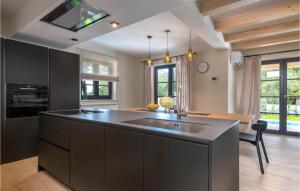 a kitchen with black cabinets and a large island at 5 Bedroom Nice Home In Manjadvorci in Manjadvorci