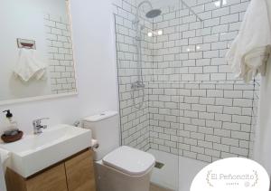 タコロンテにあるCasita El Peñoncitoのトイレ、洗面台、シャワー付きのバスルーム