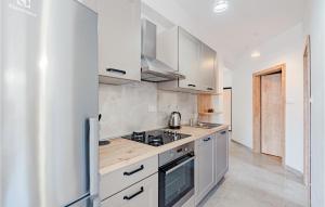 une cuisine avec des armoires blanches et un four à plaques de cuisson dans l'établissement 1 Bedroom Cozy Apartment In Kneze, à Pupnat