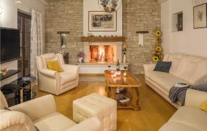 salon z białymi meblami i kominkiem w obiekcie Pet Friendly Home In Barban With Sauna w mieście Barban