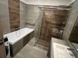un bagno con doccia, WC e lavandino di Prázdninový dům a Frýdek-Místek