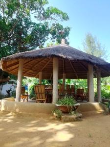 a pavilion with chairs and a straw umbrella at Le jardin de Adja in Ngaparou +43 photos