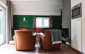 een woonkamer met 2 stoelen en groene muren bij Houtsnip in Ommen