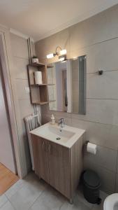 a bathroom with a sink and a mirror at Antonia's city apartment in Ioannina
