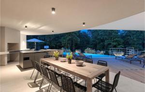 une cuisine et une salle à manger avec une table et des chaises dans l'établissement Villa Viktor Tireli, à Kršan 52 autres photos