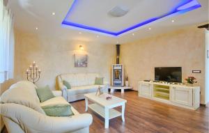 a living room with a blue ceiling at Villa Luca in Radetići