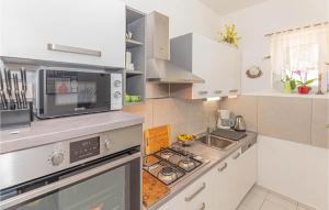 une cuisine avec une cuisinière et un micro-ondes dans l'établissement Amazing Home In Oklaj With Wifi, à Oklaj