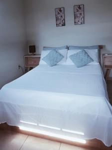 a large white bed with two pillows on it at Passion Care in Willemstad