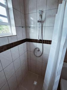 a shower with a shower head in a bathroom at Passion Care in Willemstad
