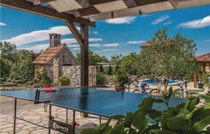 - une table de ping-pong sur une terrasse avec une aire de jeux dans l'établissement Two-Bedroom Holiday Home In Zemunic Gornji, à Vlašnović
