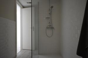 a shower with a glass door in a bathroom at Nogalera Boutique Apartment in Torremolinos