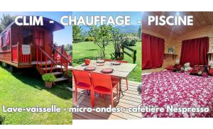 Villeneuve-de-RivièreLa Roulotte du Cagire - 4 pers - Pyrénées的红色 ⁇ 子的两张照片的拼贴