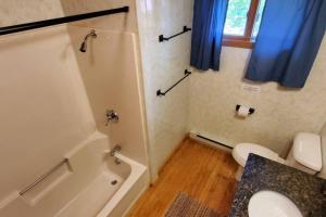 a bathroom with a toilet and a tub and a sink at Lakeside 2 Bedroom Wolfs Den Cabin On Kab in Kabetogama +10 photos