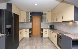 une cuisine avec des armoires blanches et un réfrigérateur noir dans l'établissement Amazing Home In Donji Prolozac, à Donji Proložac