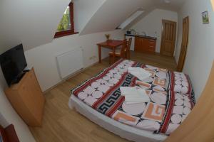 1 dormitorio con 1 cama grande y TV en Penzion U Blatce en Nové Hrady