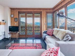 TV/trung tâm giải trí tại Apt Veysonnaz avec terrasse et vue imprenable