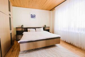 a bedroom with a bed and a large window at Apartment Skala with Magnificent view in Rečica ob Savinji