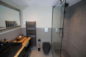 un bagno con lavandino, wc e doccia di Best View 25th floor, App 331 a Timmendorfer Strand