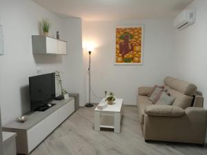 un salon avec un canapé et une télévision dans l'établissement Apartment the Best Weather, à Torremolinos
