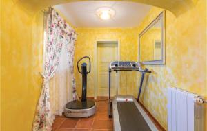 a room with a treadmill in a room with yellow walls at Gorgeous Home In Nova Vas in Nova Vas +56 photos