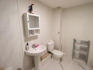 a white bathroom with a toilet and a sink at Bakers Yard Cottage in Ambleside +19 photos