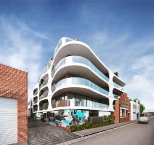 an architectural rendering of a building at District Apartments Fitzroy in Melbourne
