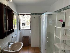 a bathroom with a sink and a shower at Villa feliz casa Los Abuelos B in Tijarafe +11 photos