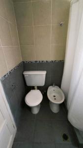 ein kleines Badezimmer mit Toilette und Bidet in der Unterkunft Los Alamos in San Carlos de Bariloche + 26 Fotos