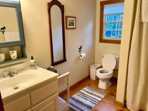 Un baño con lavabo, inodoro y ventana. en Wildewood Haven, en Loon Island 39 fotos más