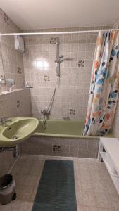 a bathroom with a green tub and a sink at Ferienwohnung Alpenspaß in Missen-Wilhams