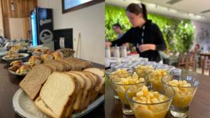 two pictures of sandwiches and fruit on a table at Huella Andina in San Carlos de Bariloche