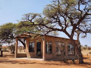 a small brick house with a tree in front of it at Jansen Kalahari Guest Farm in Hoachanas