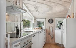セビーにある2 Bedroom Amazing Home In Sæbyのシンクと冷蔵庫付きのキッチン