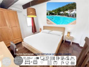 Postel nebo postele na pokoji v ubytování Duplex lumineux avec terrasse près des plages