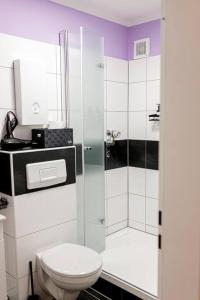 a bathroom with a toilet and a shower at Gemütliches Wohnen in Düren in Düren - Eifel +15 photos