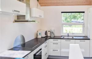 una cucina bianca con lavandino e finestra di Holiday Home Barsbæklund Aabenraa V a Loddenhøj