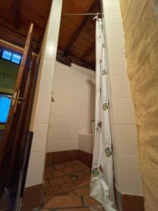 a bathroom with a shower curtain in a room at Casa Redonda in Ourense