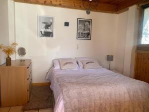 a bedroom with a bed and a dresser in it at Grand Studio cosy in Sallanches