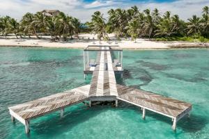 an island pier in the water with palm trees at Special Offer Oceanfront Private Estate By Alom in San Pedro
