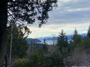 a view of the mountains and water from the forest at Pico Andino in San Carlos de Bariloche