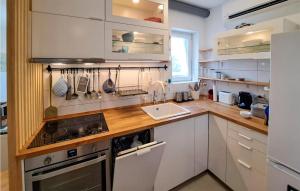 奥利布岛2 Bedroom Gorgeous Apartment In Olib的带白色橱柜和水槽的厨房