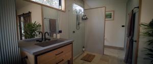 un bagno con lavandino e doccia di The Little Seed a Franklin