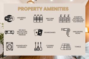 ein Poster mit den Annehmlichkeiten der Immobilie und entsprechenden Symbolen an einer Wand in der Unterkunft Double N Homestay in Ho-Chi-Minh-Stadt