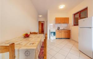 a kitchen with a table and a refrigerator at Gorgeous Apartment In Kustici With Wifi in Kustići