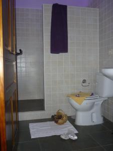un bagno con doccia, WC e lavandino di Casa Rural Don Romualdo a Casar de Palomero
