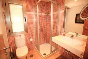 a bathroom with a shower and a toilet and a sink at Chalet Molly in Costa de Antigua +18 photos